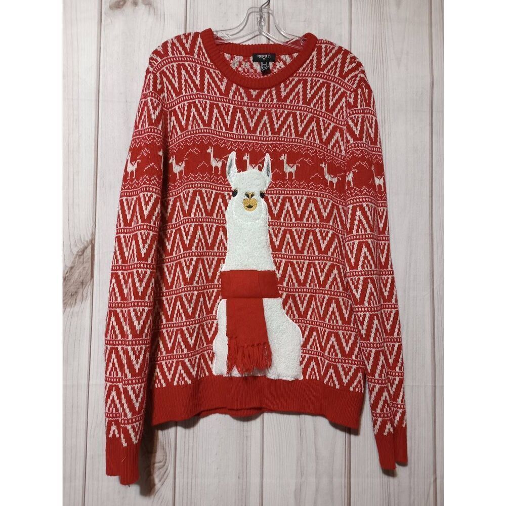 Rue 21 Sweater Men's‎ Large Red Lama Crew Neck